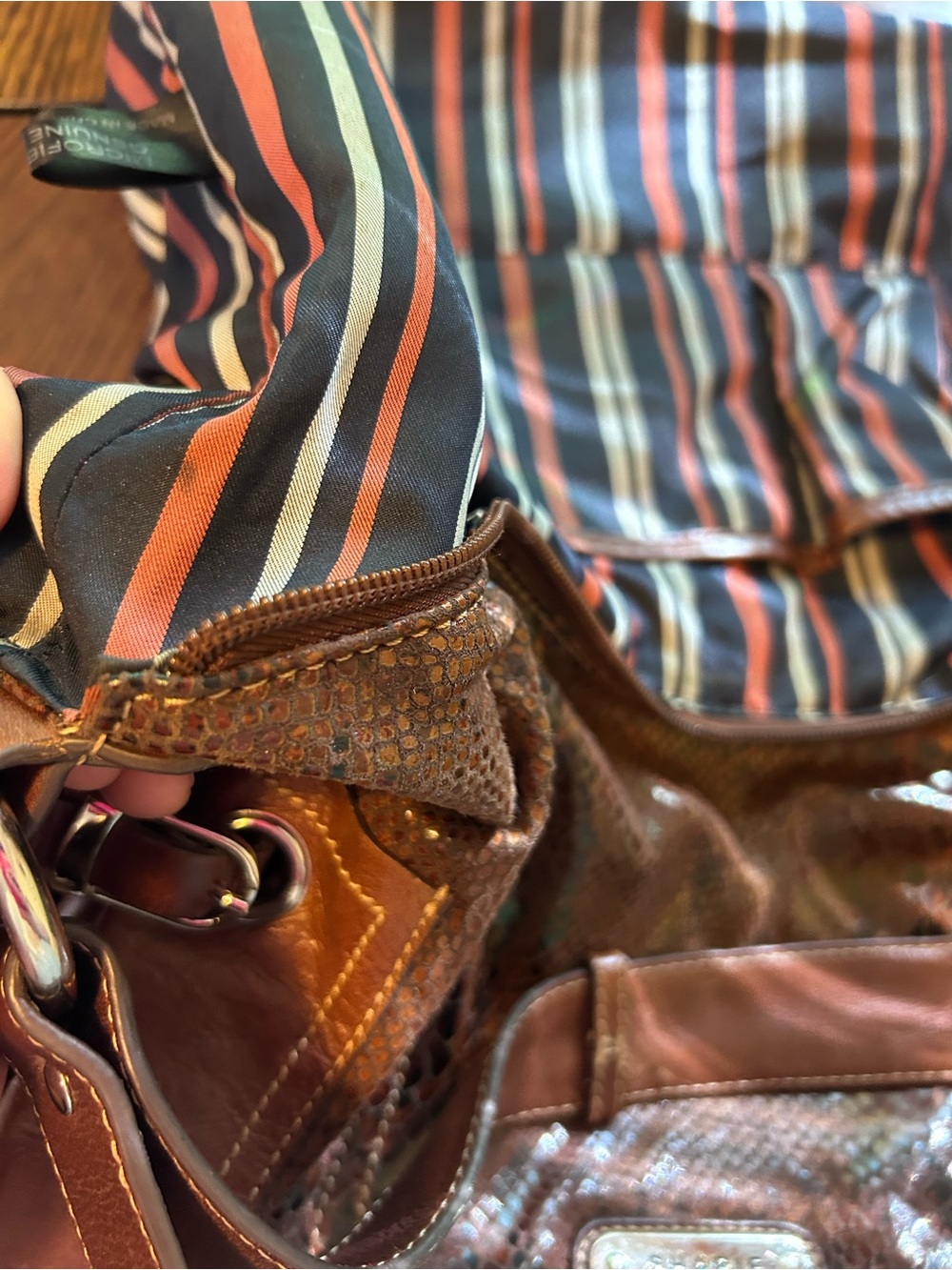 SHARIF Studio Brown Snakeskin Embossed Leather Hobo Shoulder Bag Boho Y2K - Picture 10 of 16
